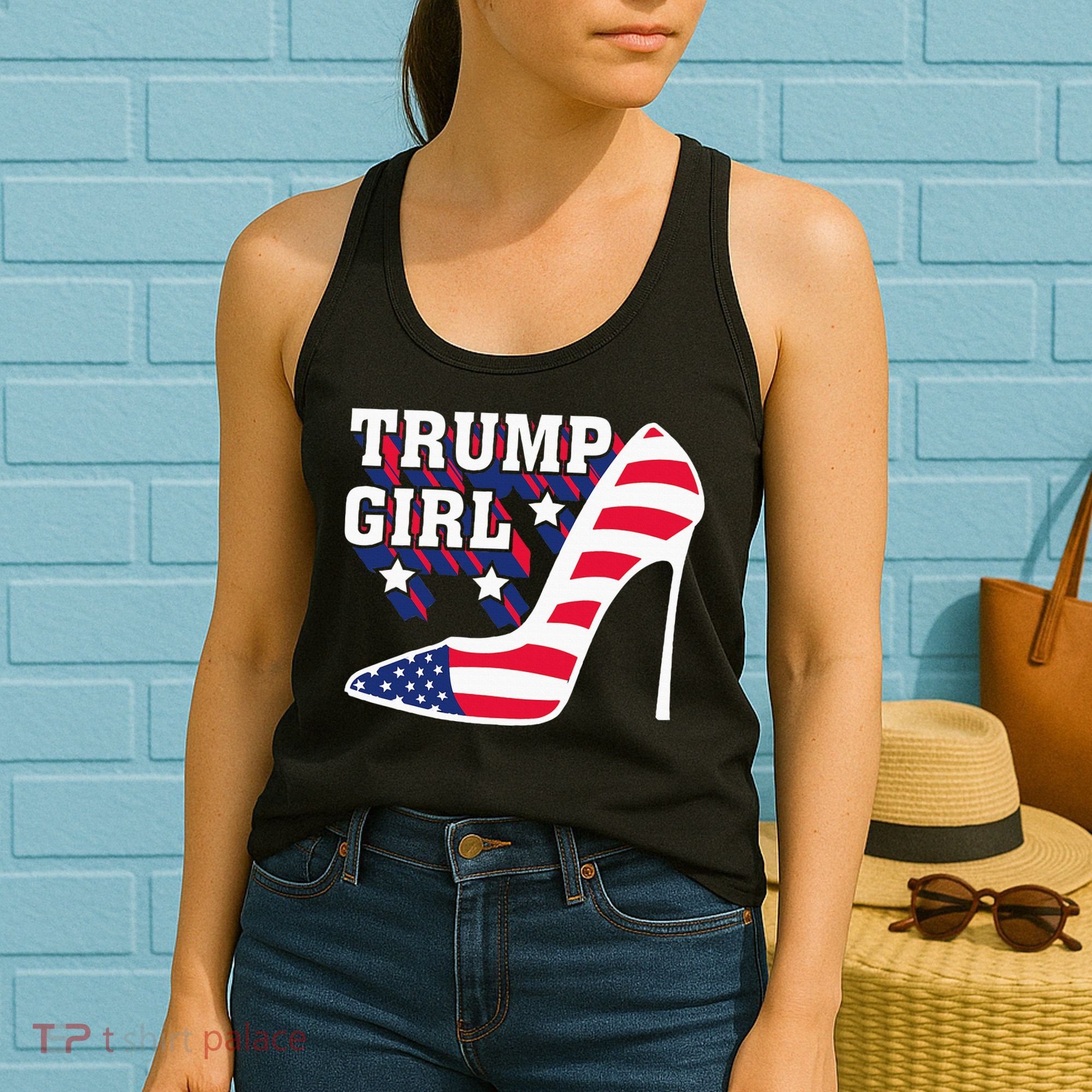 Funny Trump Girl Gift Cute High Heel American Flag Women's Tank Top