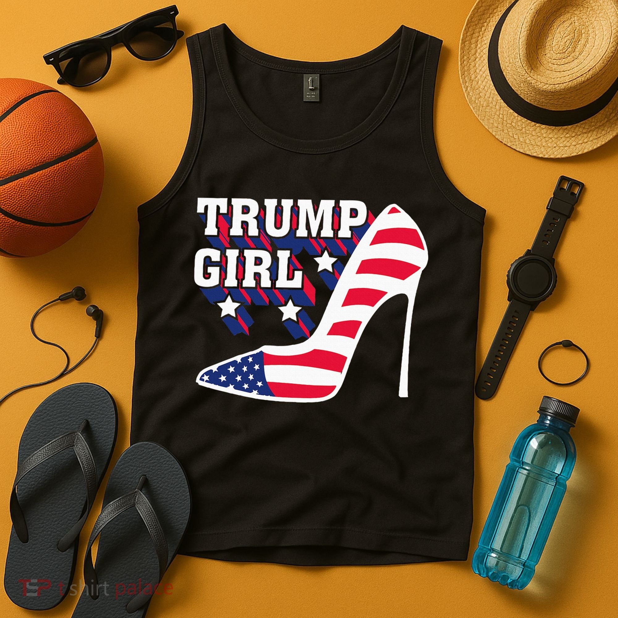 Funny Trump Girl Gift Cute High Heel American Flag Tank Top