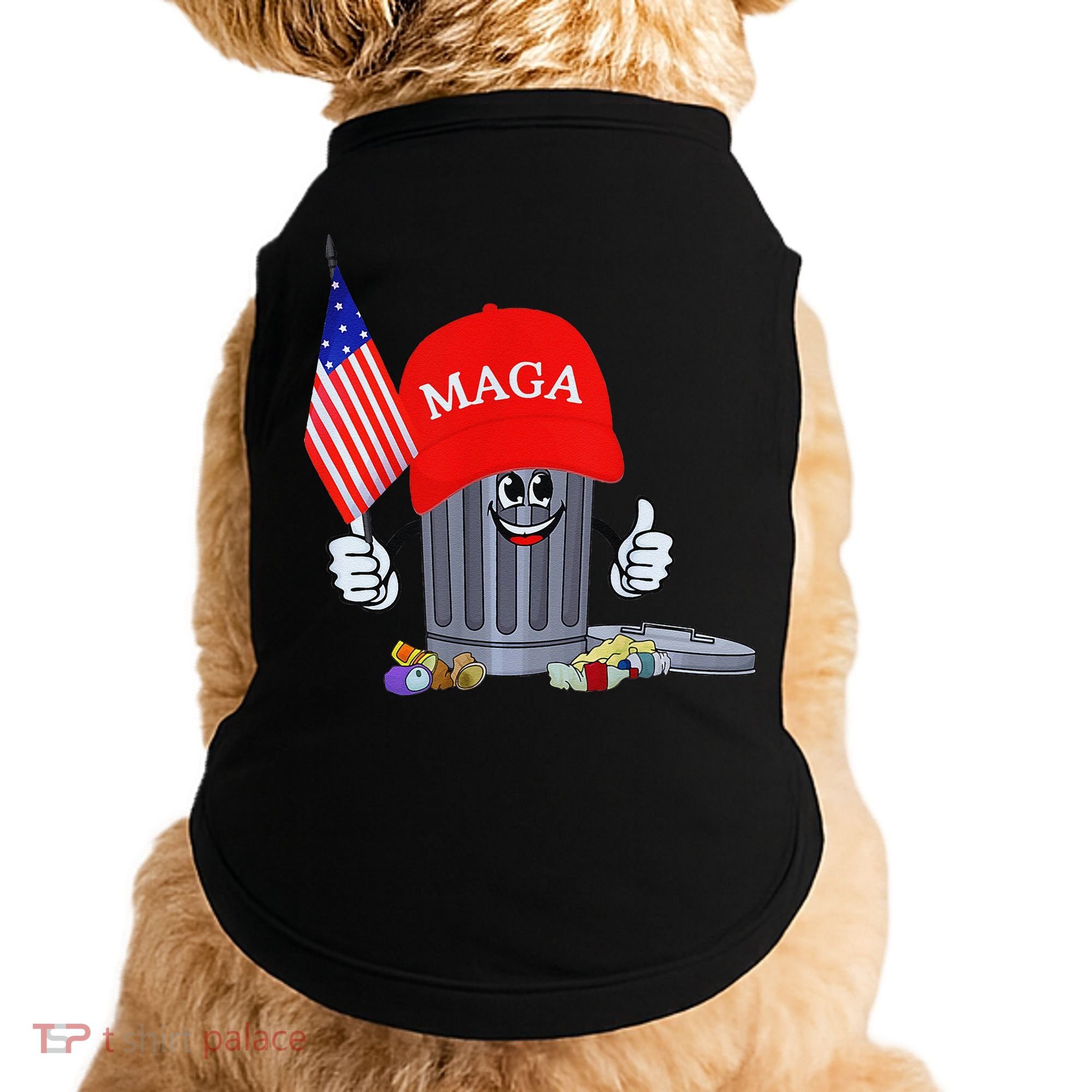 Funny Trump Garbage Can Cartoon Character American Flag Doggie Tank