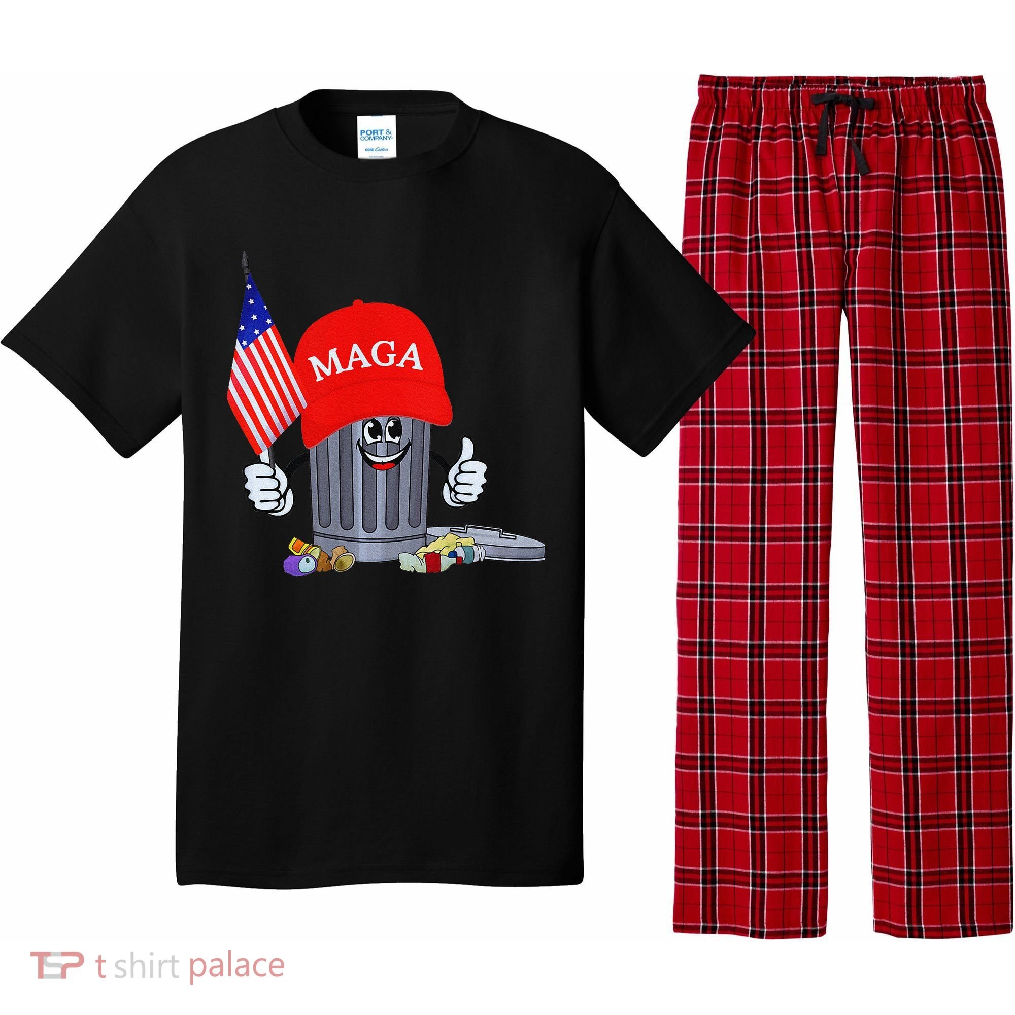 Funny Trump Garbage Can Cartoon Character American Flag Pajama Set