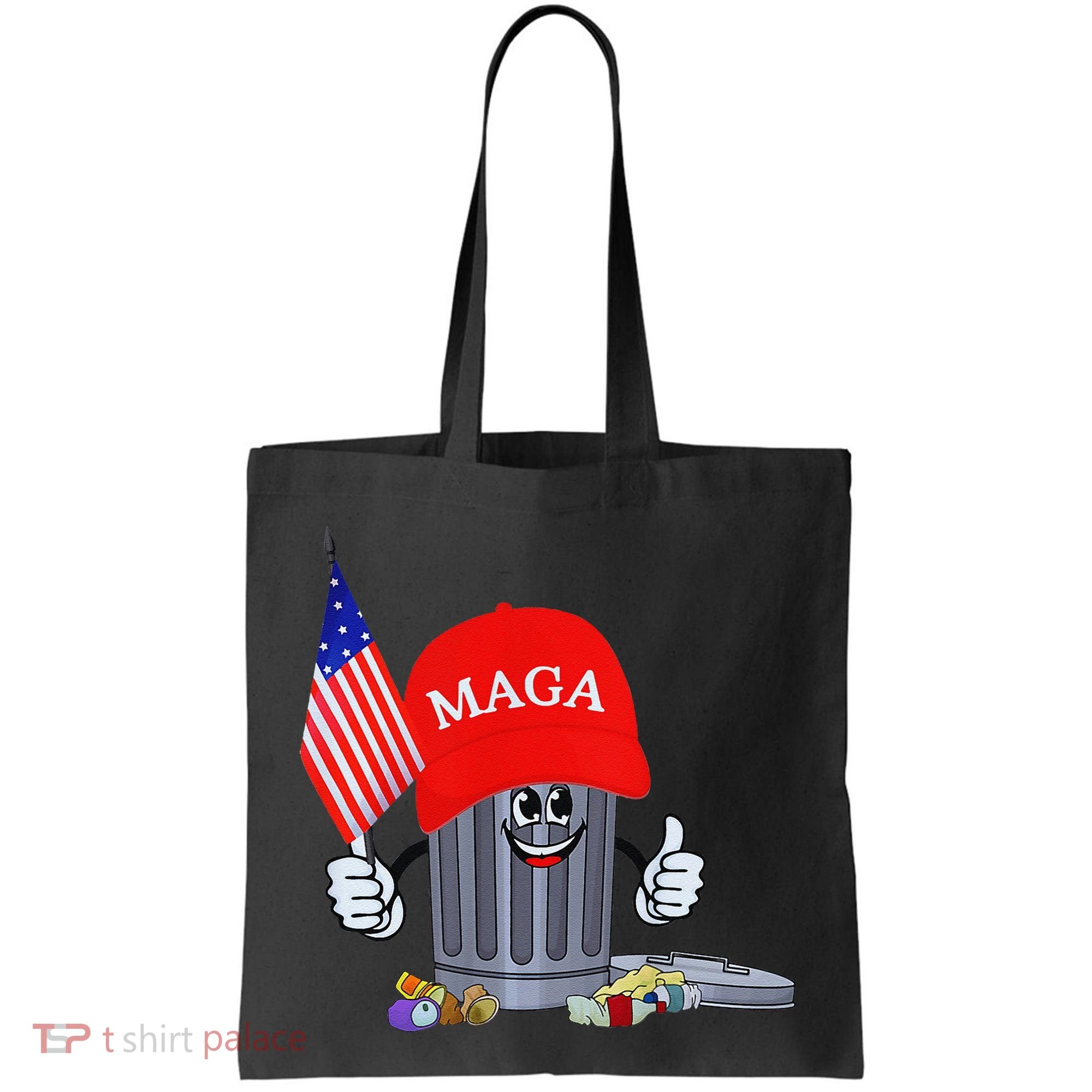 Funny Trump Garbage Can Cartoon Character American Flag Tote Bag