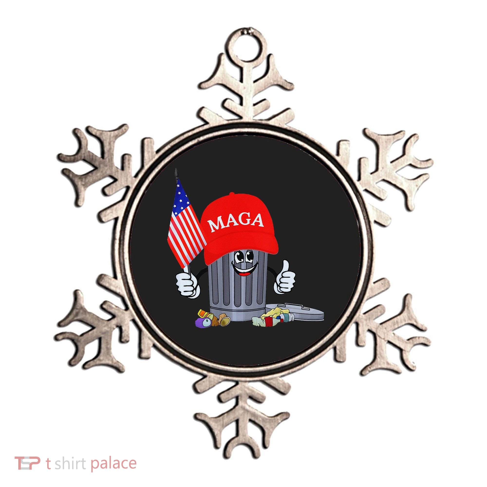 Funny Trump Garbage Can Cartoon Character American Flag Ornament
