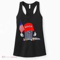 Funny Trump Garbage Can Cartoon Character American Flag Women's Tank Top thumb 0
