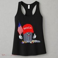 Funny Trump Garbage Can Cartoon Character American Flag Women's Tank Top thumb 3