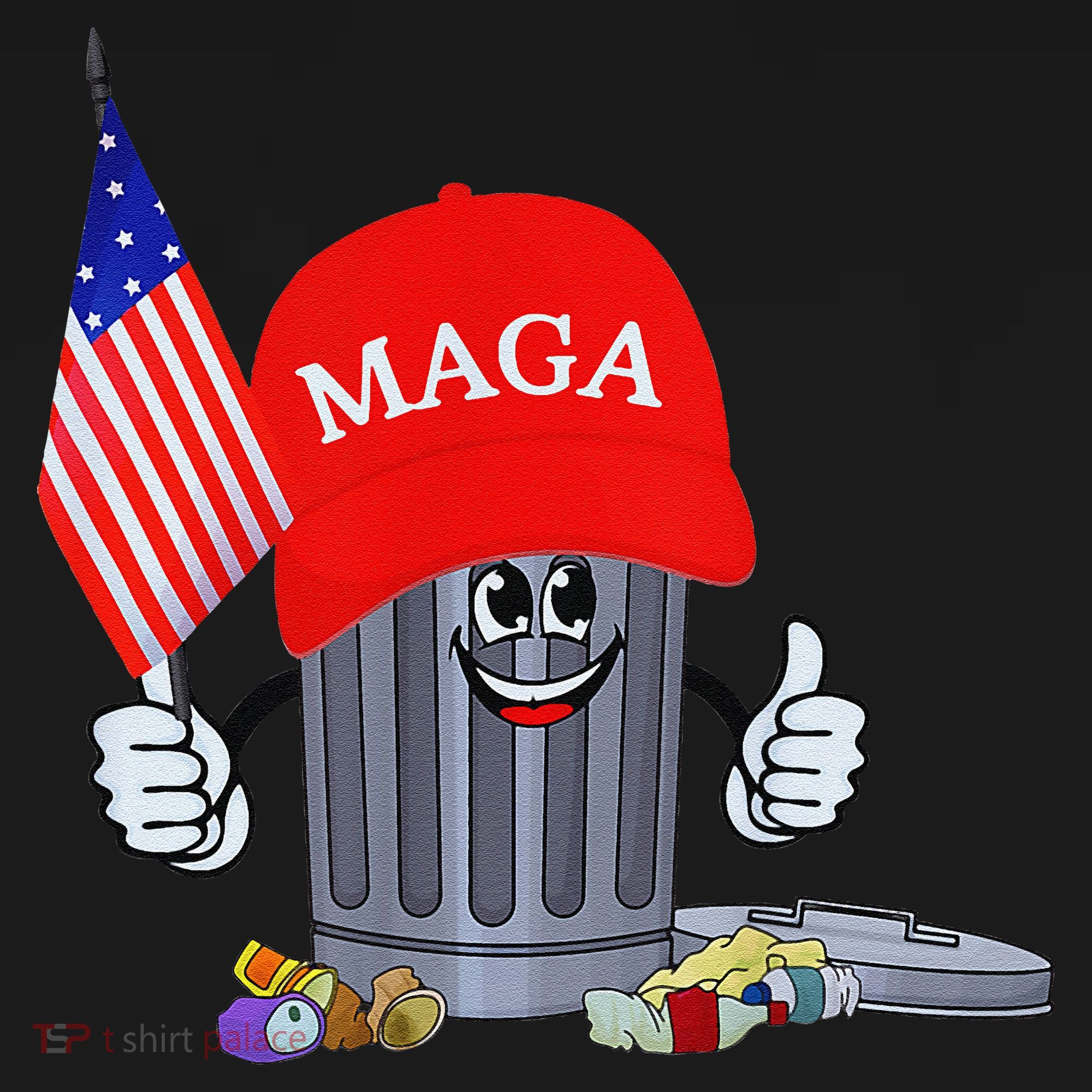 Funny Trump Garbage Can Cartoon Character American Flag Women's Tank Top