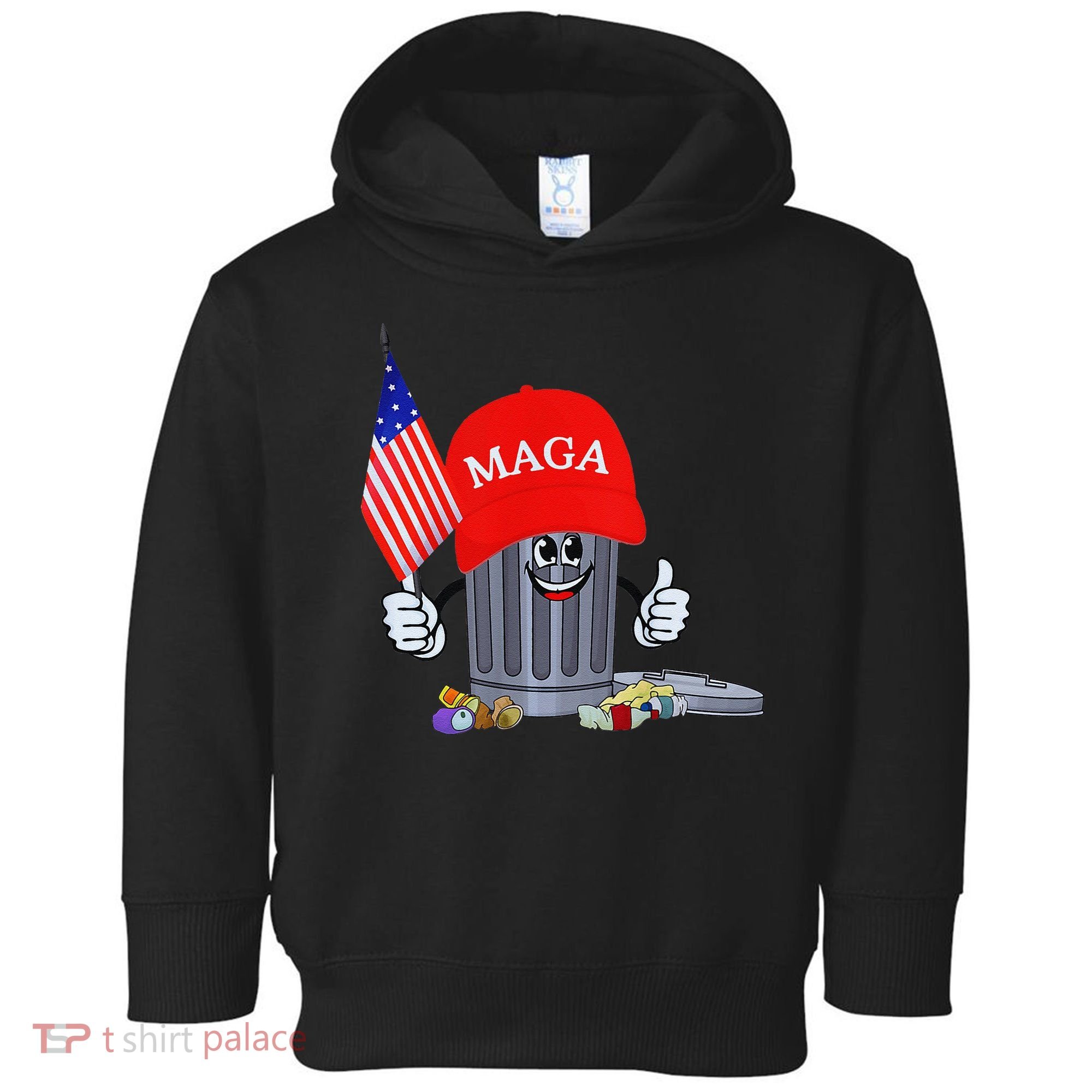 Funny Trump Garbage Can Cartoon Character American Flag Toddler Hoodie