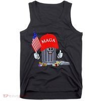 Funny Trump Garbage Can Cartoon Character American Flag Tank Top thumb 0