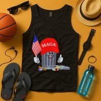Funny Trump Garbage Can Cartoon Character American Flag Tank Top thumb 4