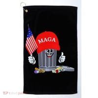 Funny Trump Garbage Can Cartoon Character American Flag Golf Towel thumb 0