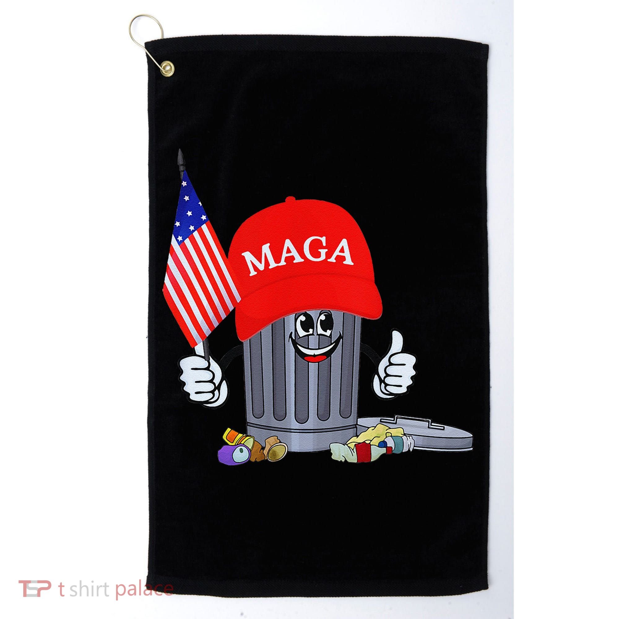 Funny Trump Garbage Can Cartoon Character American Flag Golf Towel