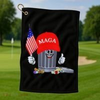 Funny Trump Garbage Can Cartoon Character American Flag Golf Towel thumb 1