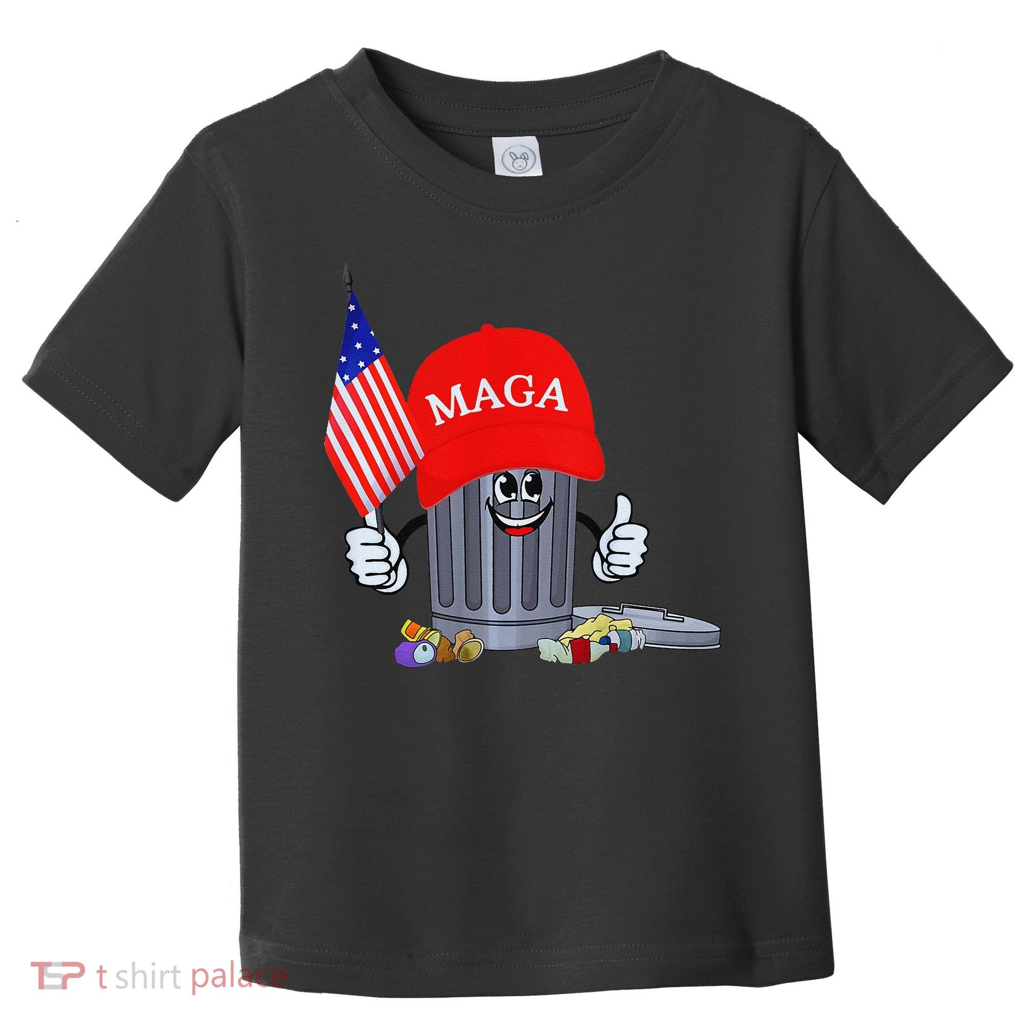Funny Trump Garbage Can Cartoon Character American Flag Toddler T-Shirt