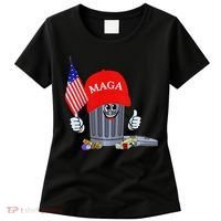 Funny Trump Garbage Can Cartoon Character American Flag Women's T-Shirt thumb 0