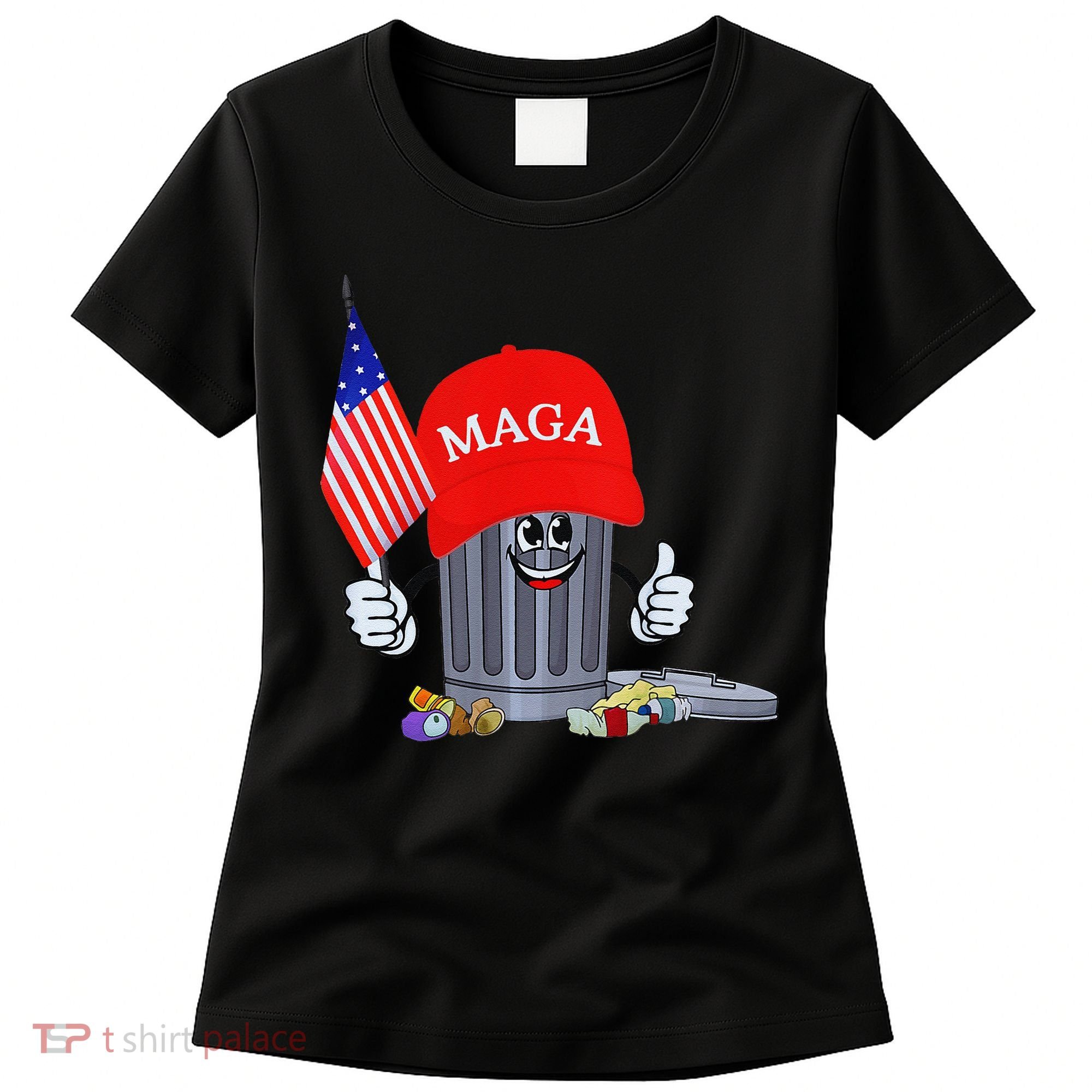 Funny Trump Garbage Can Cartoon Character American Flag Women's T-Shirt