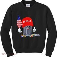 Funny Trump Garbage Can Cartoon Character American Flag Kids Sweatshirt thumb 0