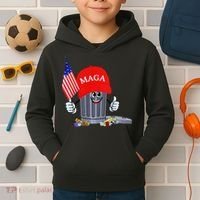 Funny Trump Garbage Can Cartoon Character American Flag Kids Hoodie thumb 2