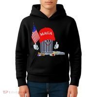 Funny Trump Garbage Can Cartoon Character American Flag Kids Hoodie thumb 4