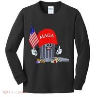 Funny Trump Garbage Can Cartoon Character American Flag Kids Long Sleeve Shirt thumb 0