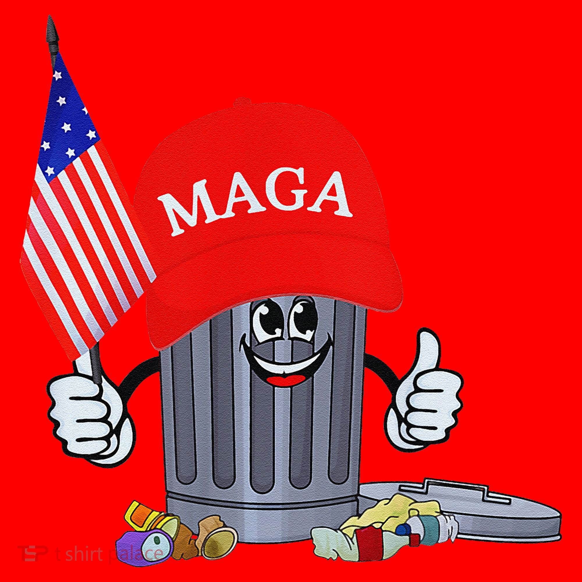 Funny Trump Garbage Can Cartoon Character American Flag Santa Hat