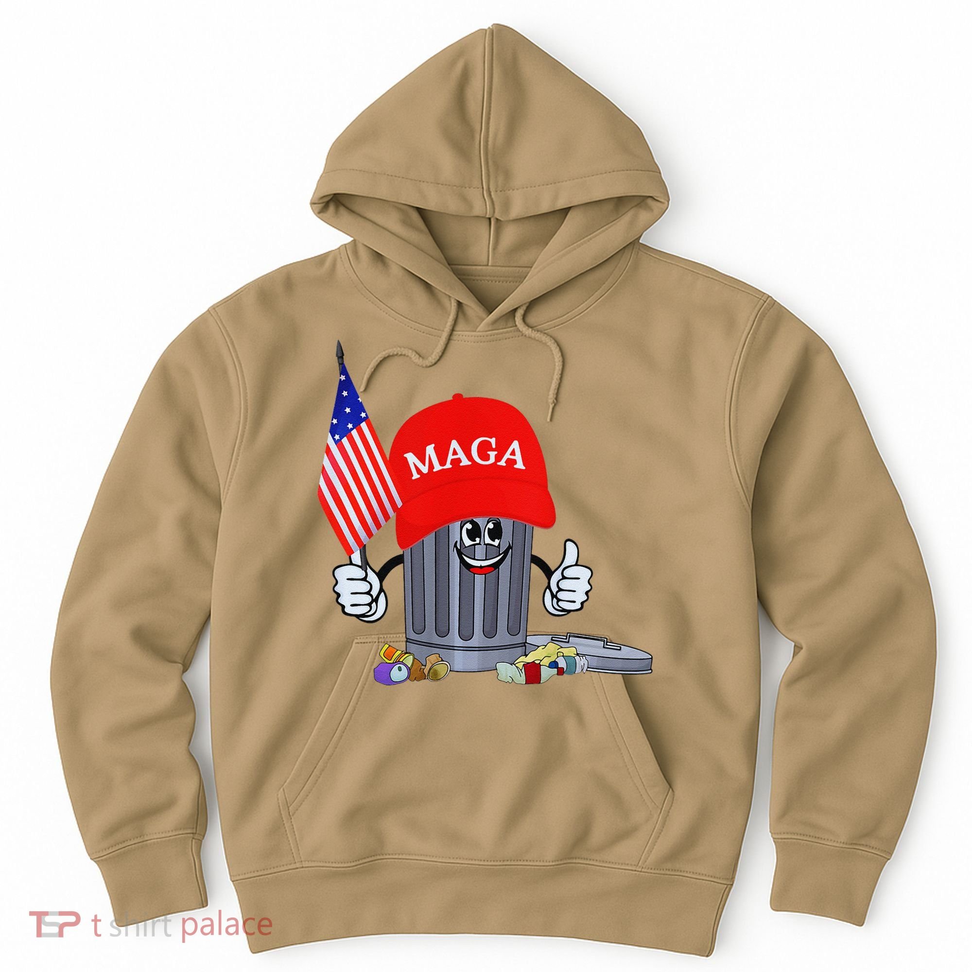 Funny Trump Garbage Can Cartoon Character American Flag Hoodie