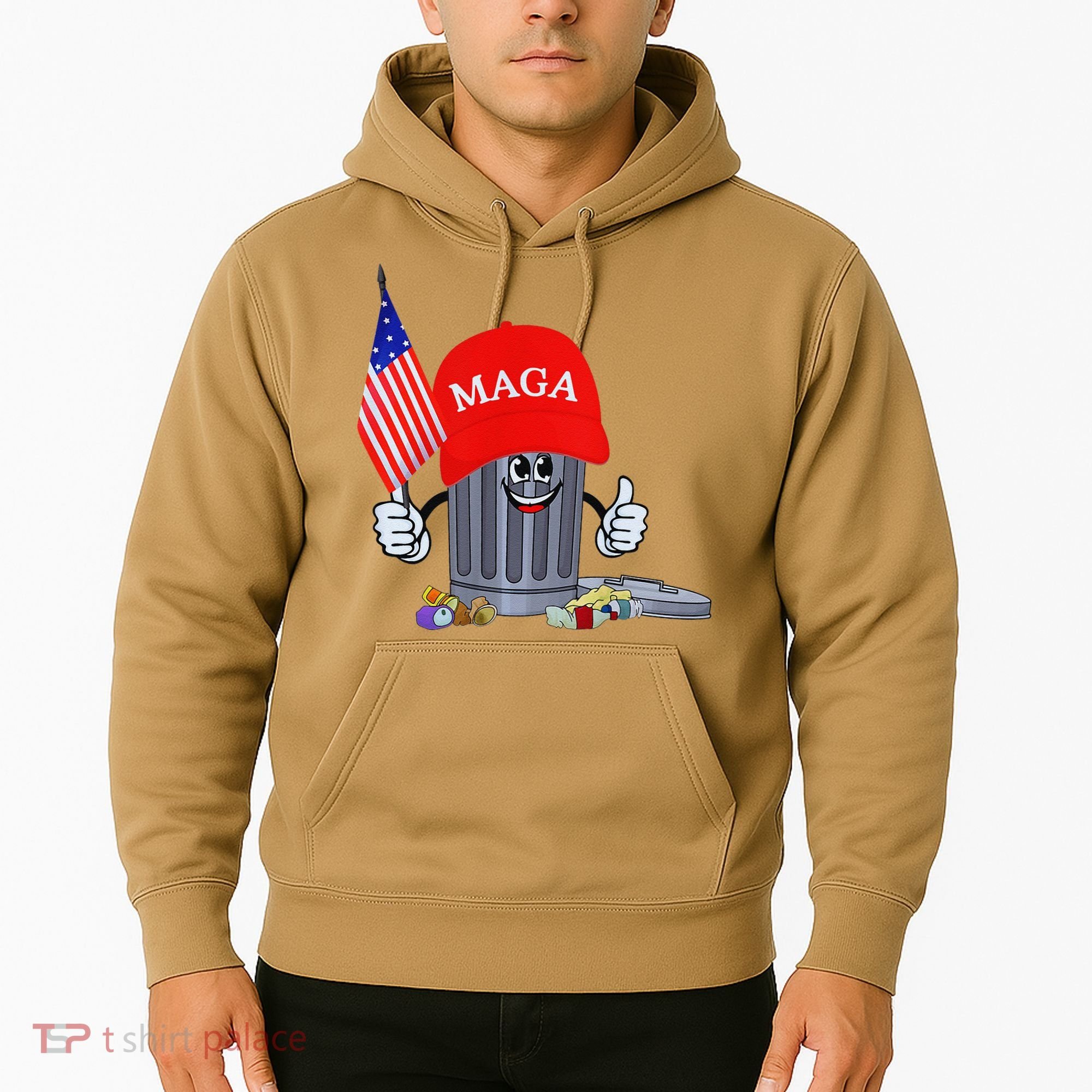 Funny Trump Garbage Can Cartoon Character American Flag Hoodie