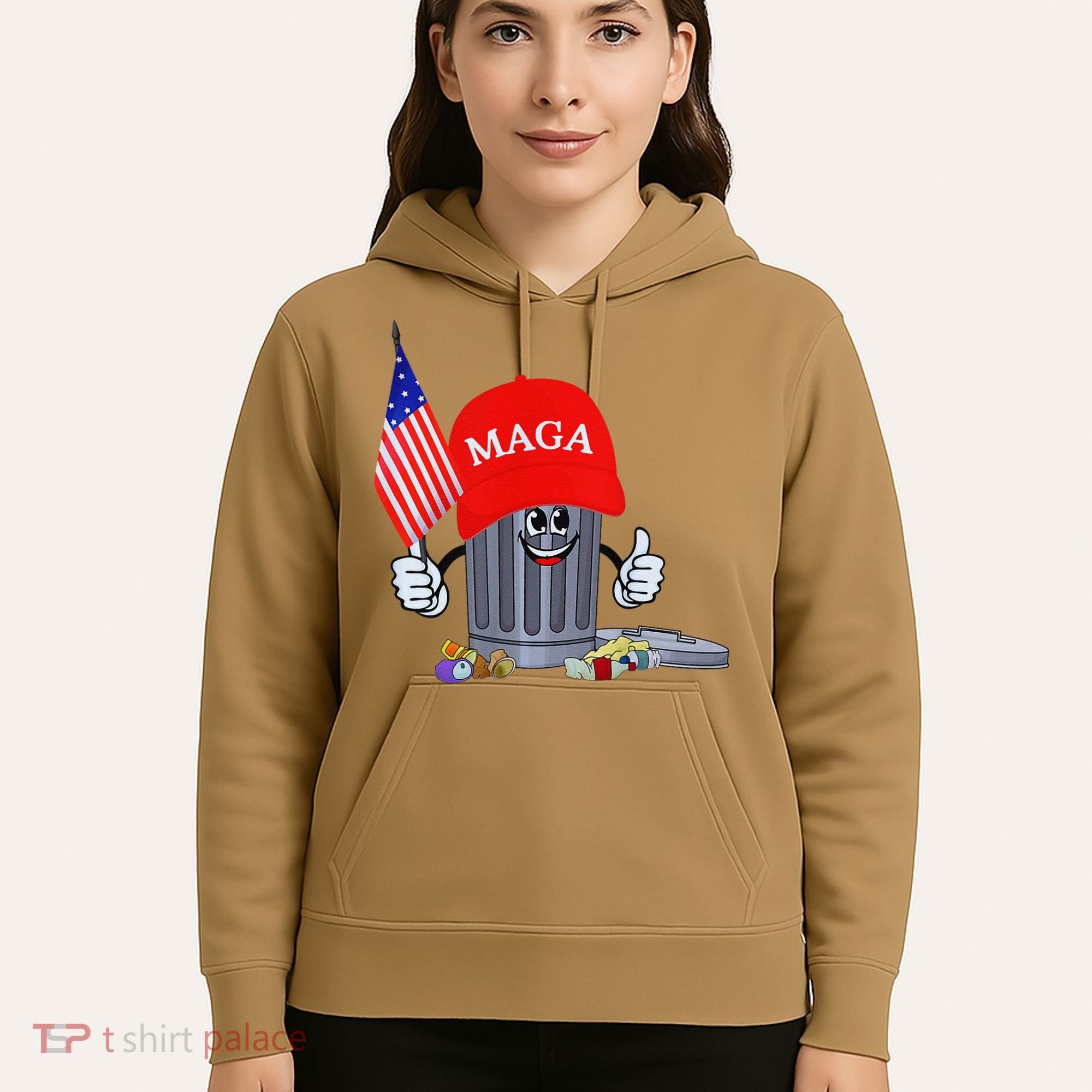 Funny Trump Garbage Can Cartoon Character American Flag Hoodie
