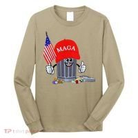 Funny Trump Garbage Can Cartoon Character American Flag Long Sleeve Shirt thumb 0
