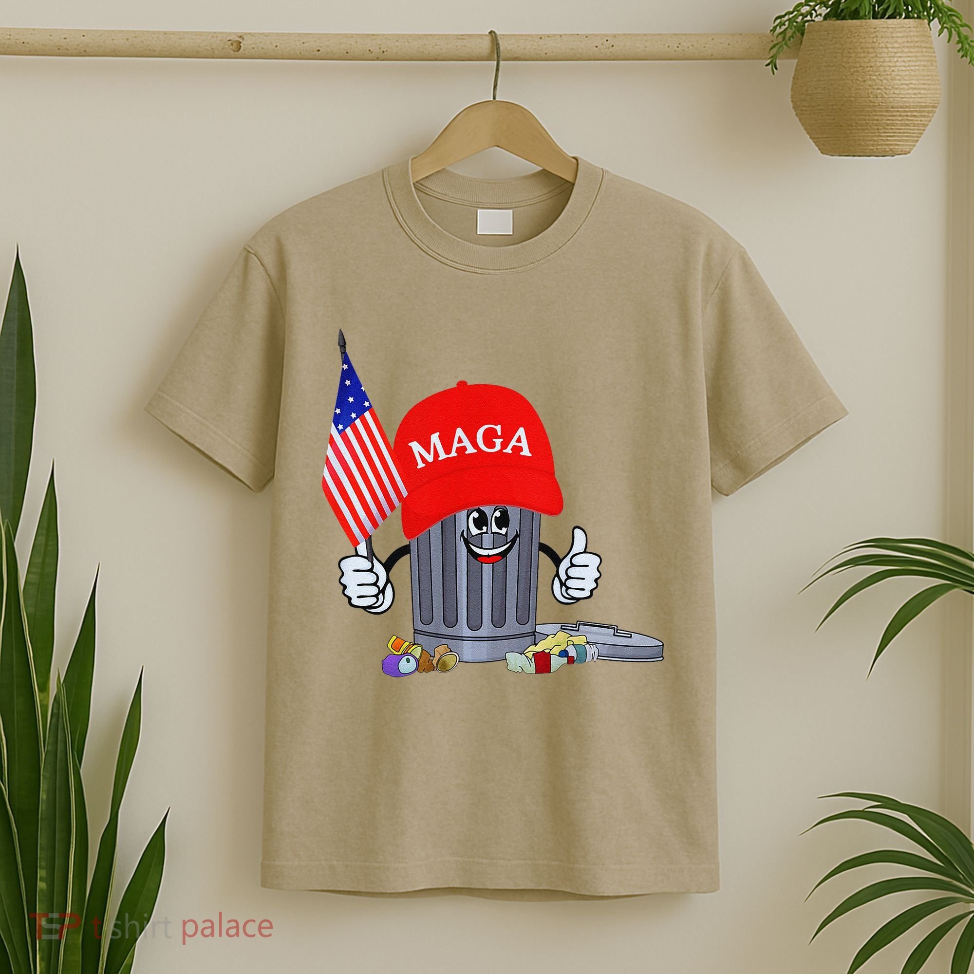 Funny Trump Garbage Can Cartoon Character American Flag T-Shirt