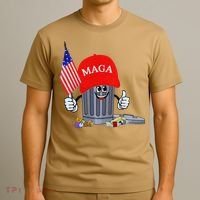 Funny Trump Garbage Can Cartoon Character American Flag T-Shirt thumb 3