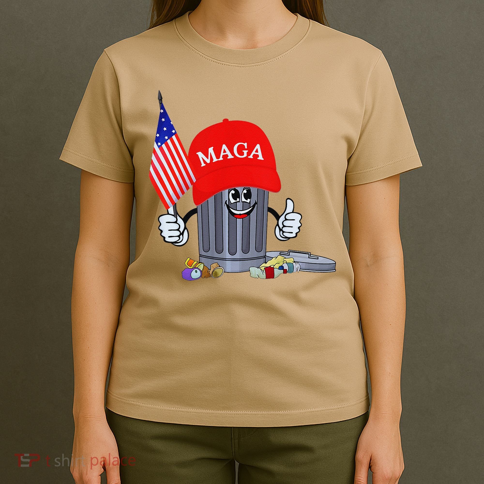 Funny Trump Garbage Can Cartoon Character American Flag T-Shirt