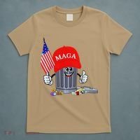 Funny Trump Garbage Can Cartoon Character American Flag T-Shirt thumb 5