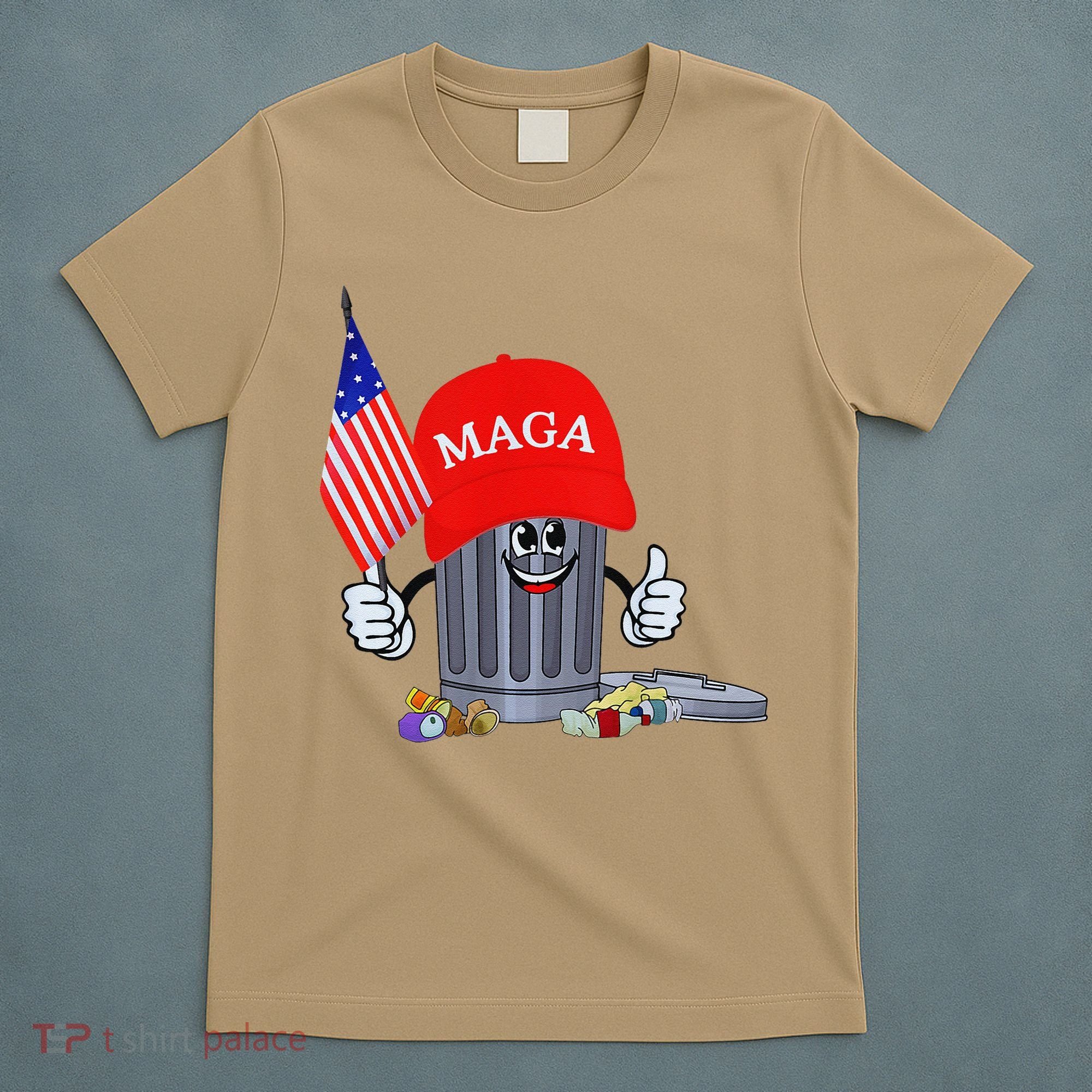 Funny Trump Garbage Can Cartoon Character American Flag T-Shirt