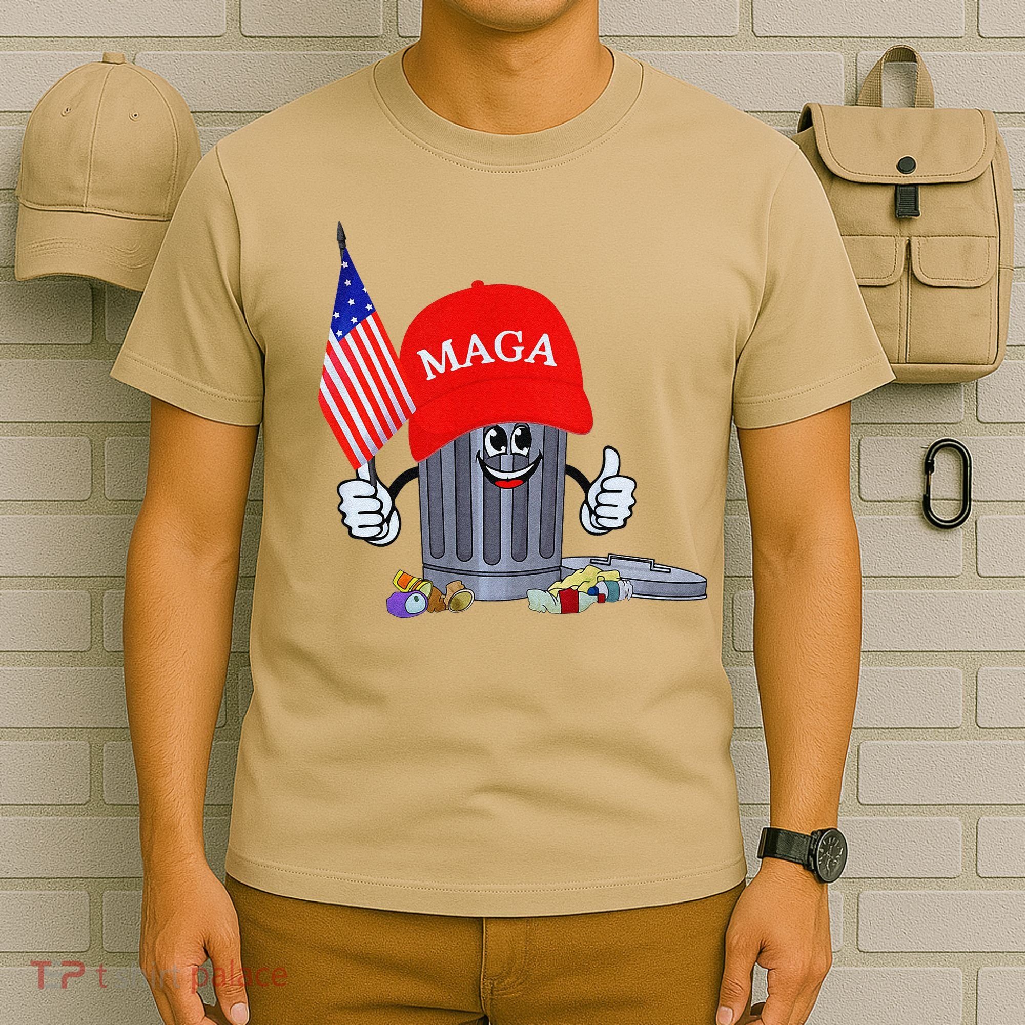 Funny Trump Garbage Can Cartoon Character American Flag T-Shirt