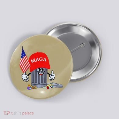 Funny Trump Garbage Can Cartoon Character American Flag Button