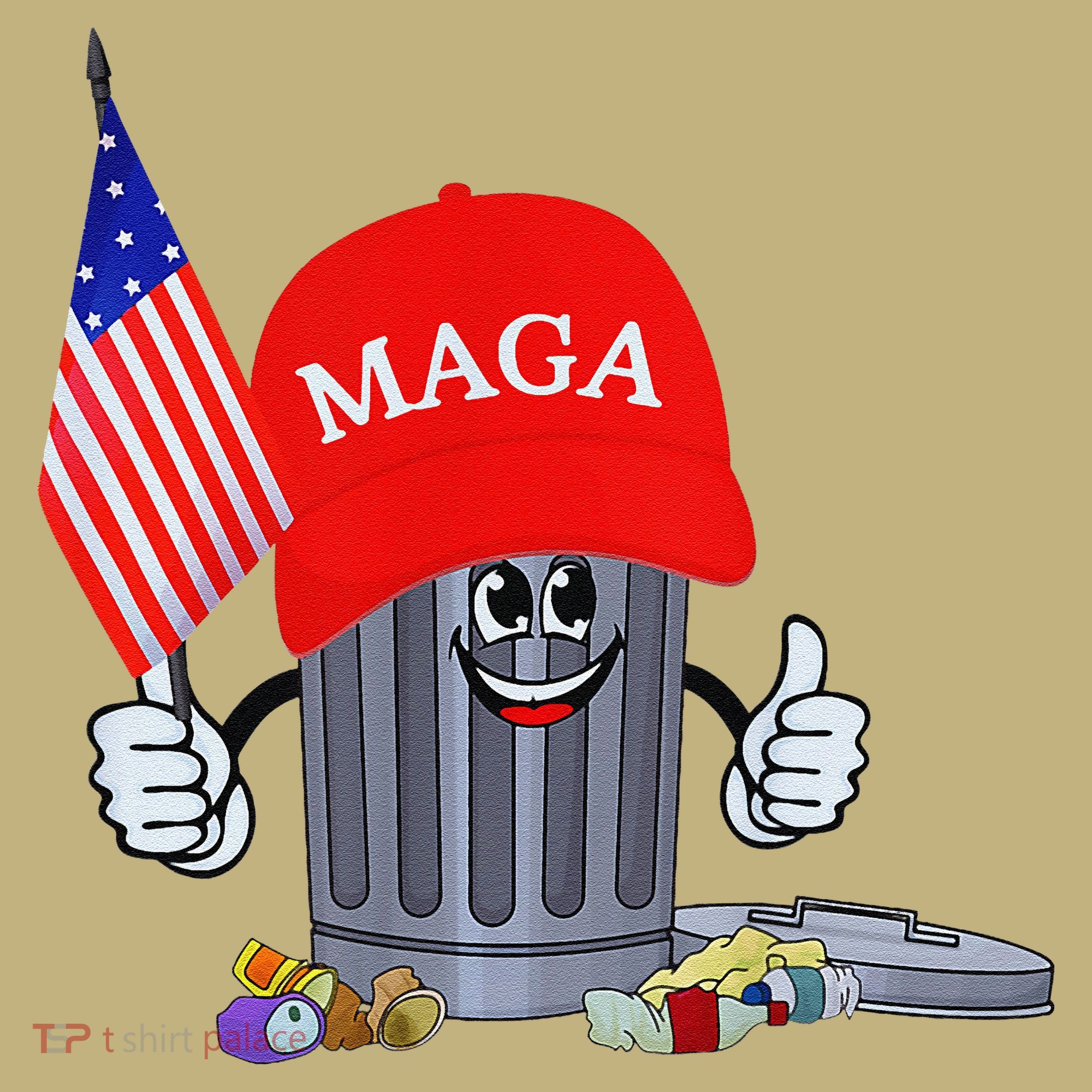 Funny Trump Garbage Can Cartoon Character American Flag Polo