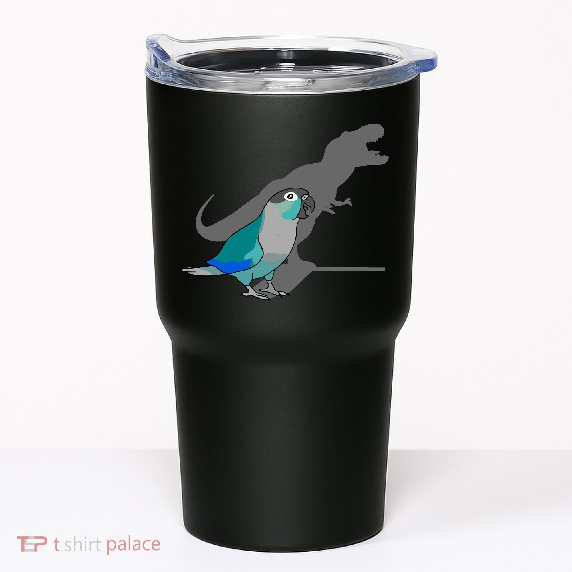 Funny Turquoise Green Cheeked Conure Trex Dinosaur Parrot Tumbler