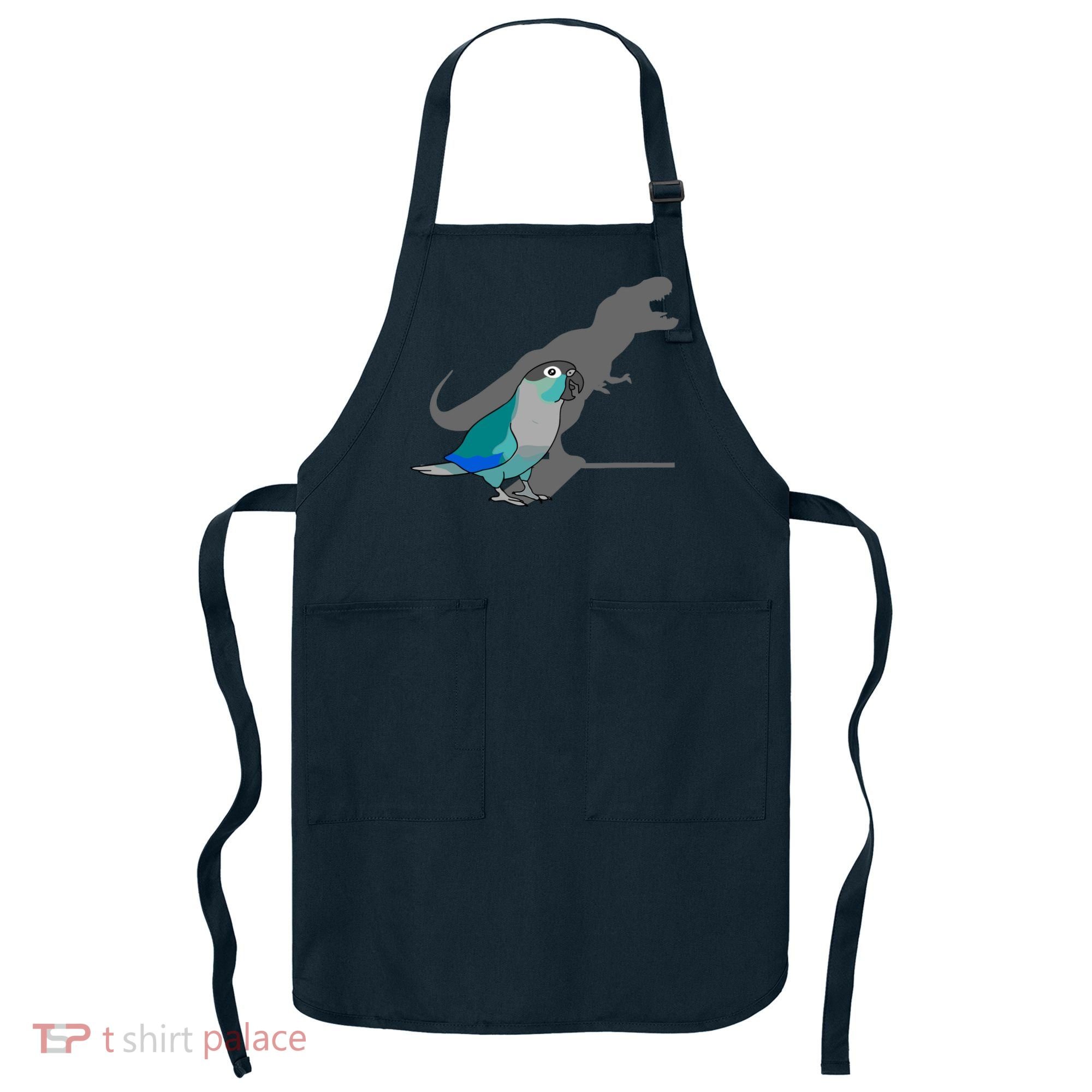 Funny Turquoise Green Cheeked Conure Trex Dinosaur Parrot Apron