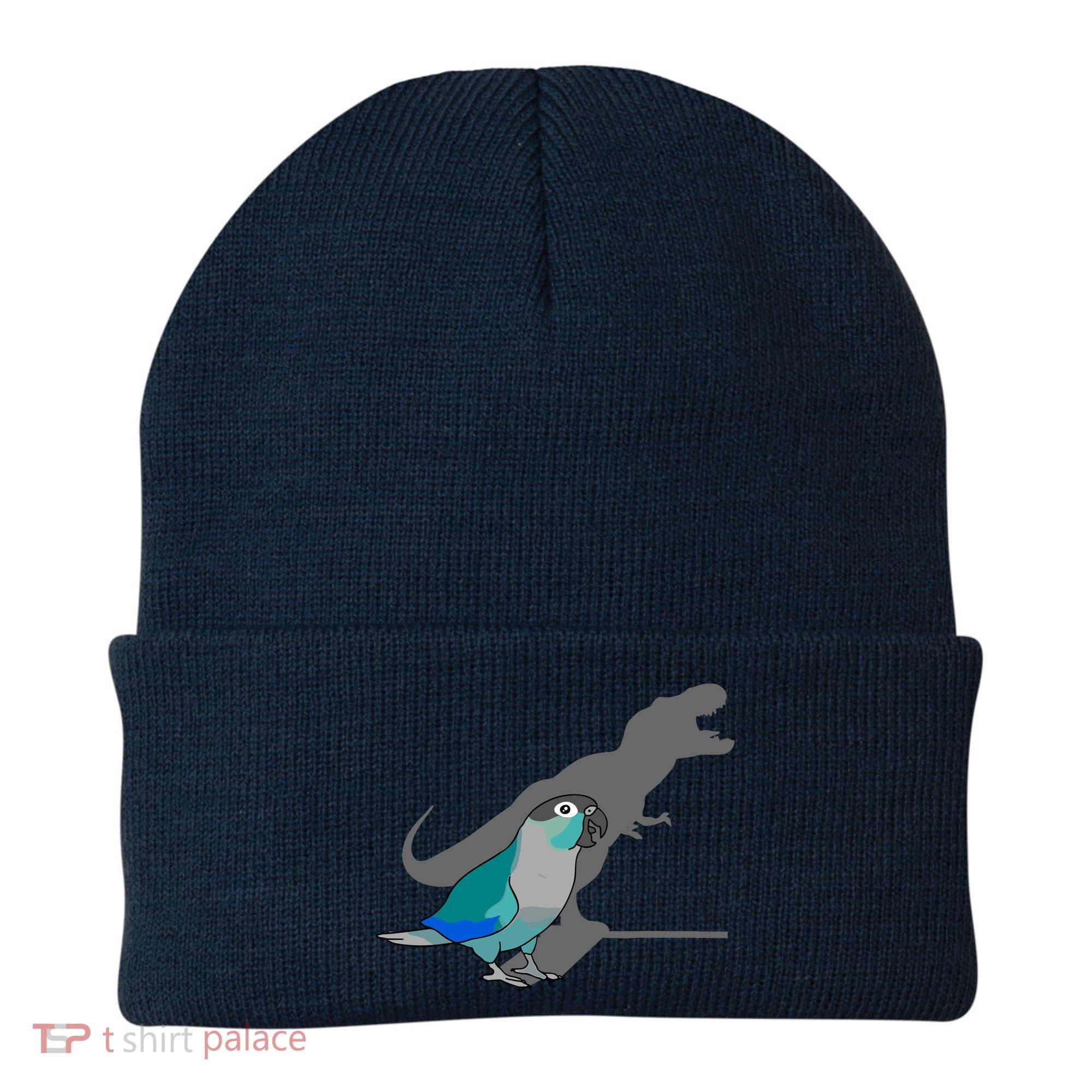 Funny Turquoise Green Cheeked Conure Trex Dinosaur Parrot Beanie