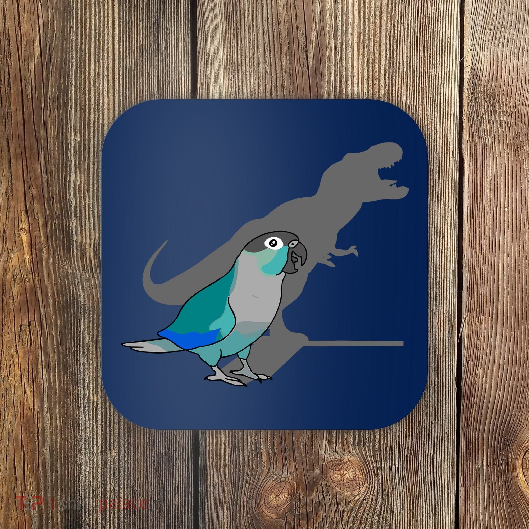 Funny Turquoise Green Cheeked Conure Trex Dinosaur Parrot Coaster