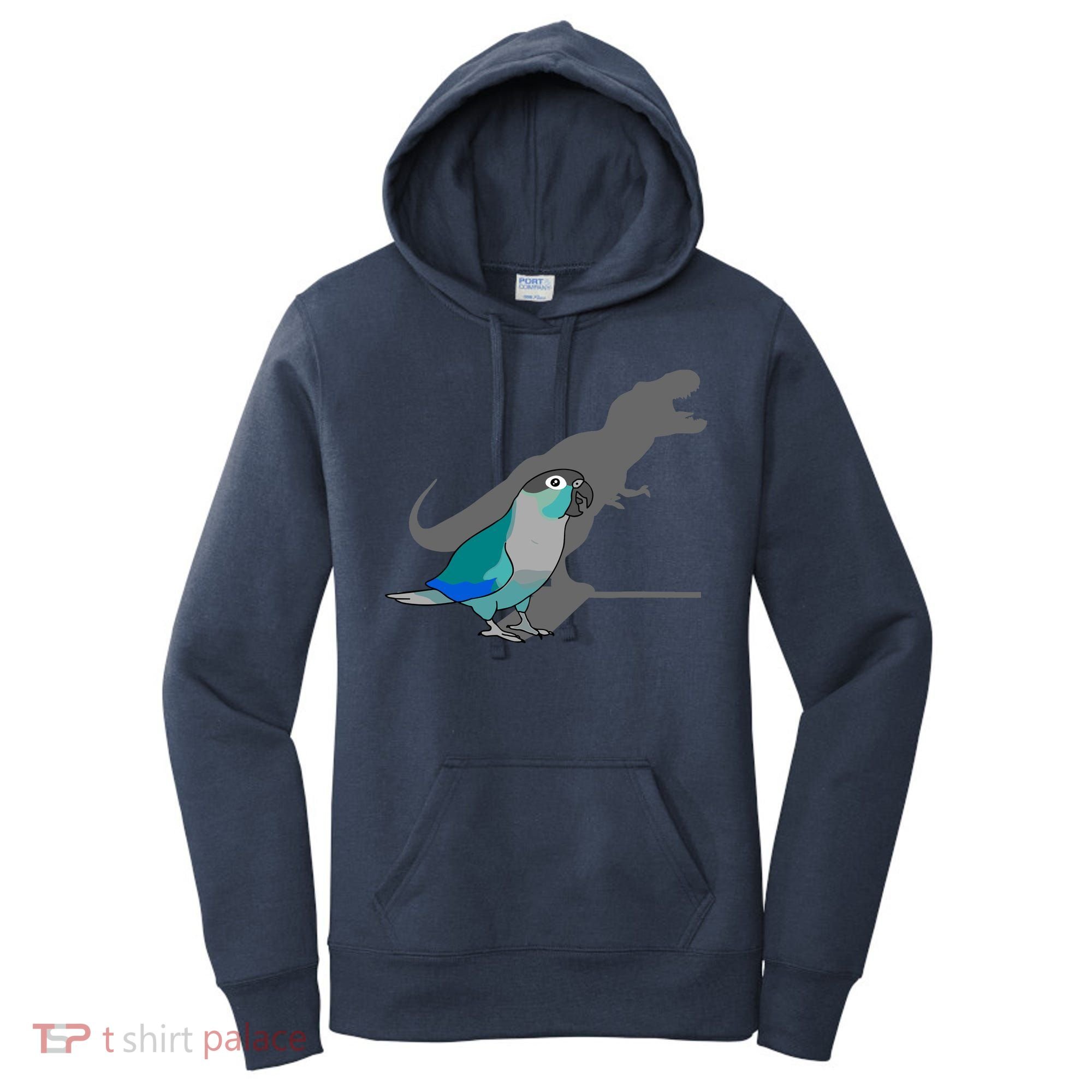 Funny Turquoise Green Cheeked Conure Trex Dinosaur Parrot Women's Hoodie