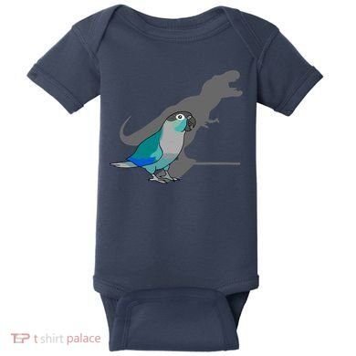 Funny Turquoise Green Cheeked Conure Trex Dinosaur Parrot Baby Bodysuit