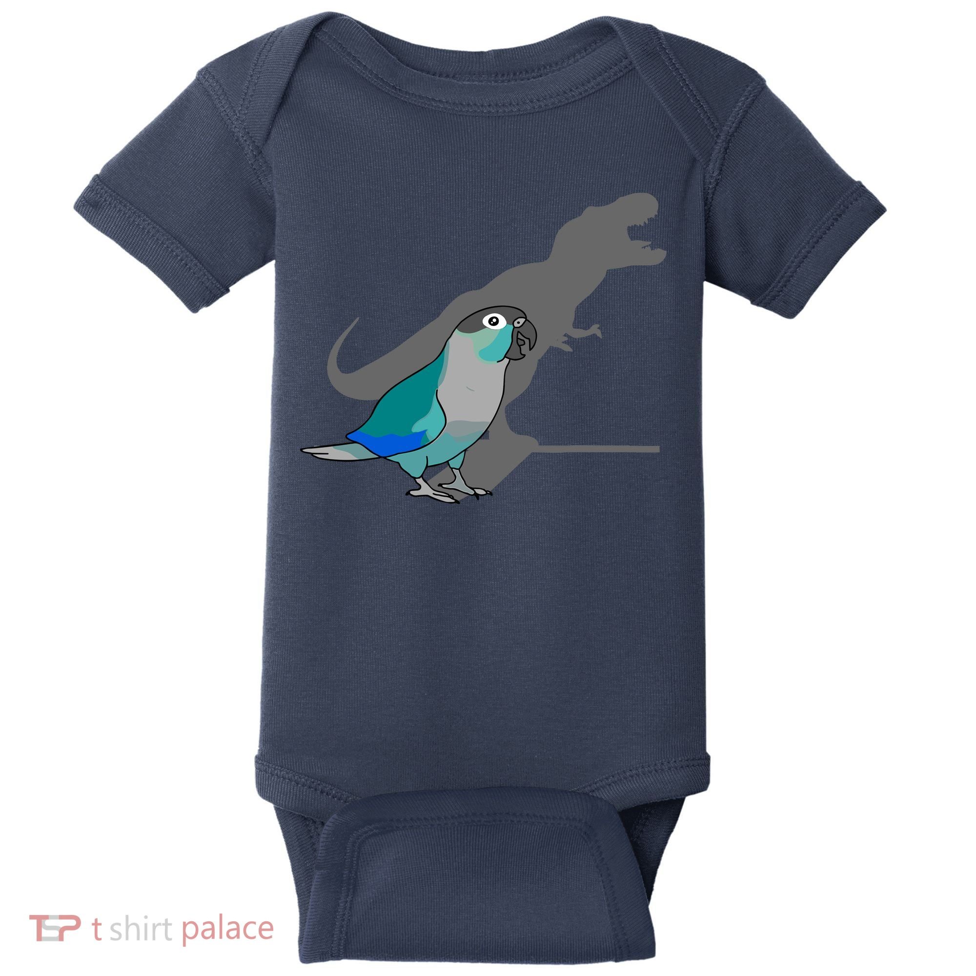 Funny Turquoise Green Cheeked Conure Trex Dinosaur Parrot Baby Bodysuit