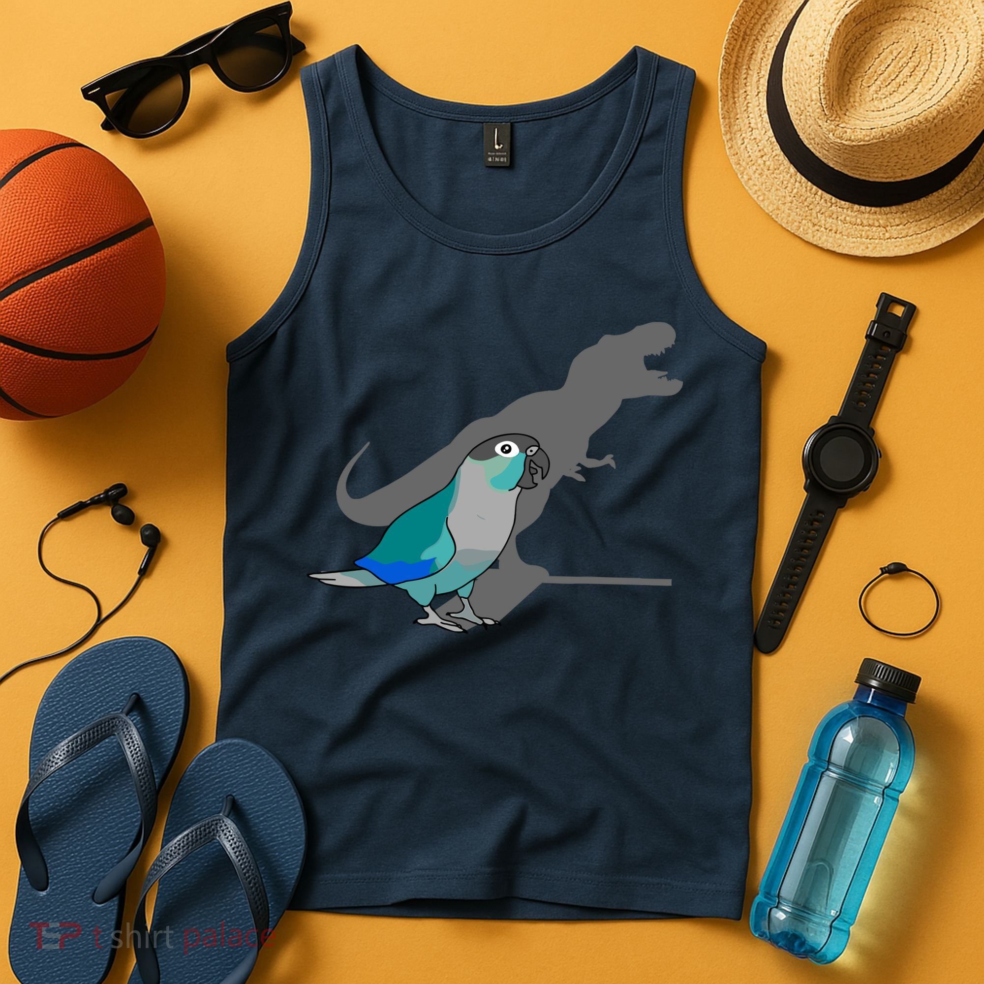 Funny Turquoise Green Cheeked Conure Trex Dinosaur Parrot Tank Top