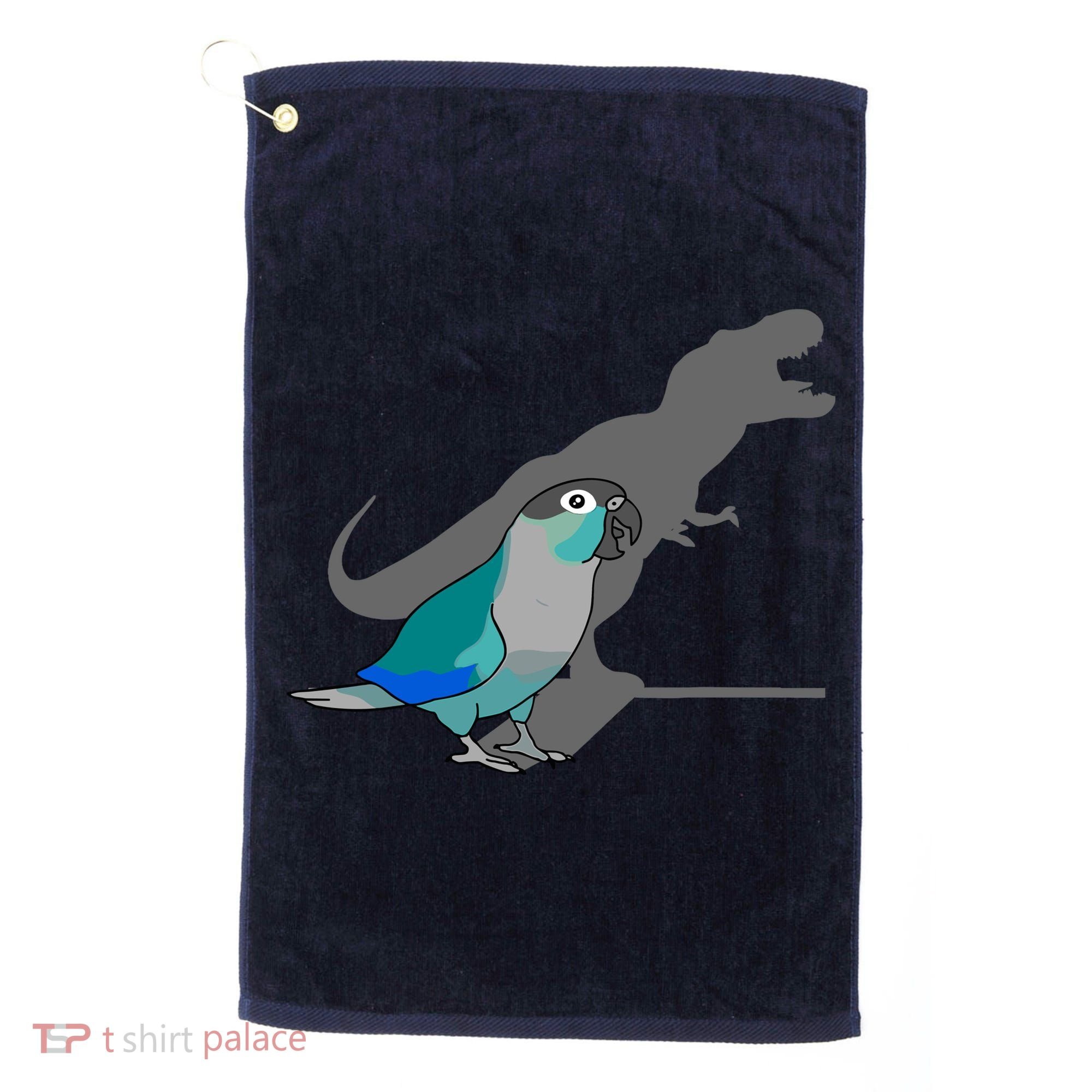 Funny Turquoise Green Cheeked Conure Trex Dinosaur Parrot Golf Towel