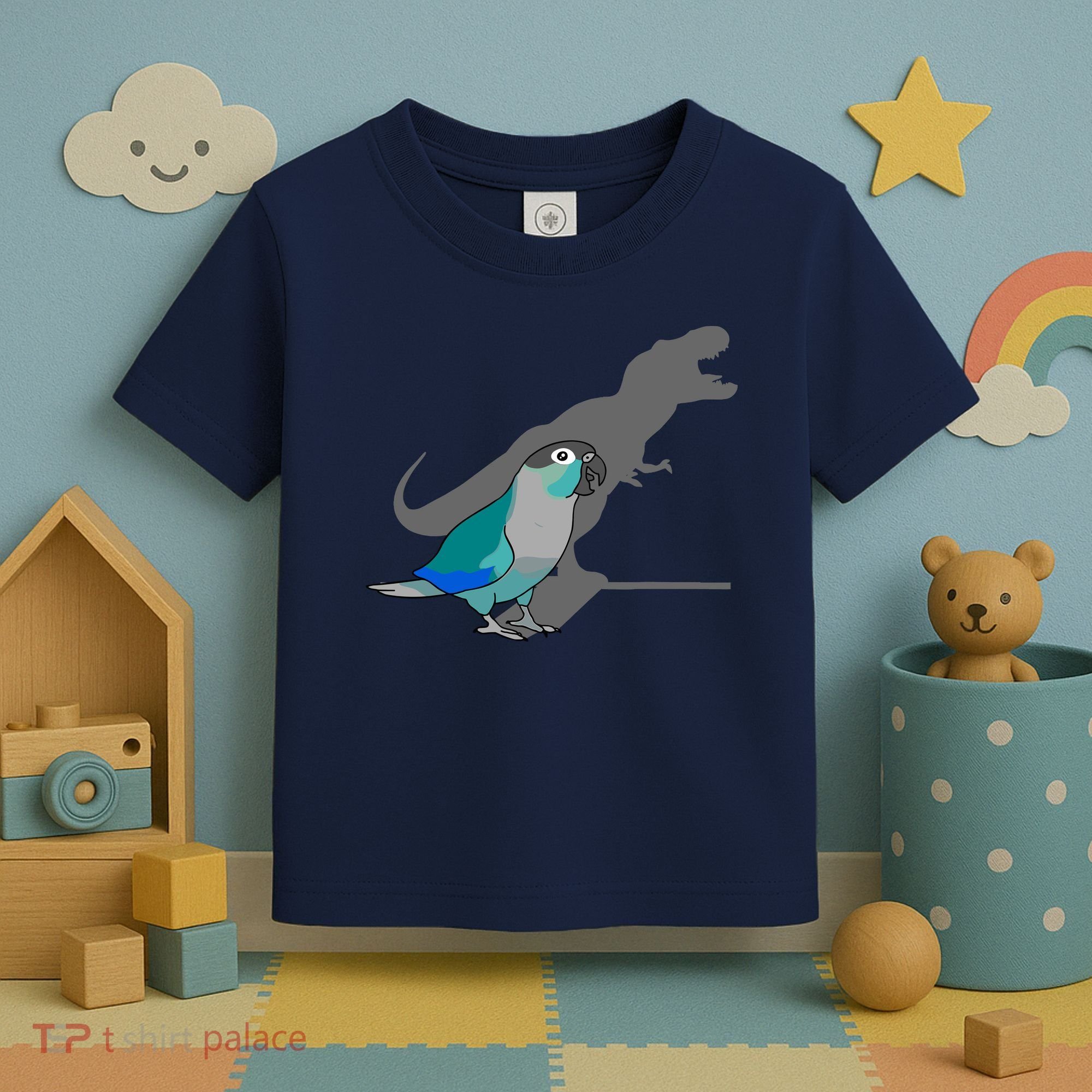 Funny Turquoise Green Cheeked Conure Trex Dinosaur Parrot Toddler T-Shirt
