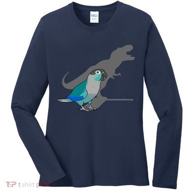 Funny Turquoise Green Cheeked Conure Trex Dinosaur Parrot Women's Long Sleeve Shirt