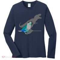 Funny Turquoise Green Cheeked Conure Trex Dinosaur Parrot Women's Long Sleeve Shirt thumb 0
