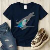Funny Turquoise Green Cheeked Conure Trex Dinosaur Parrot Women's T-Shirt thumb 3