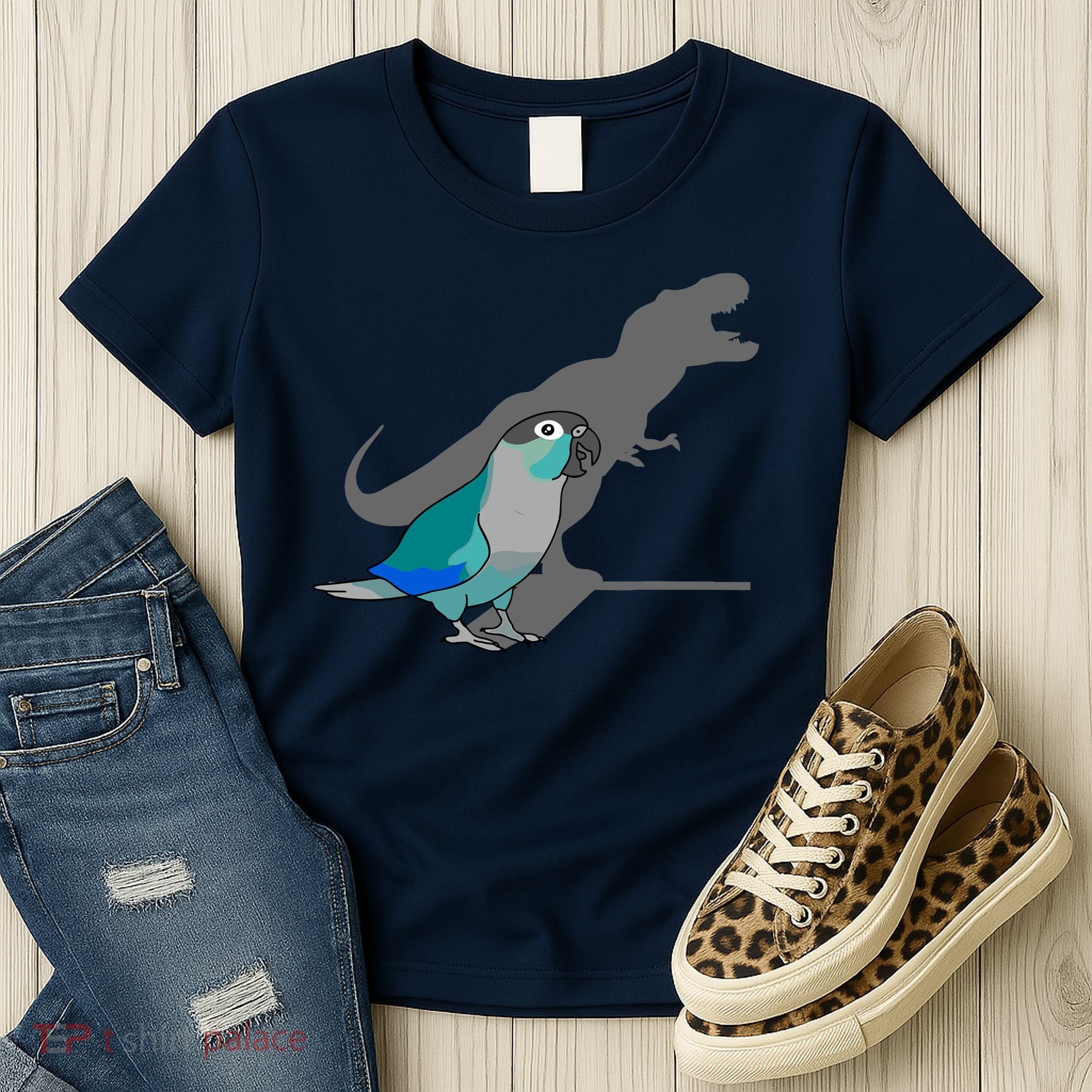 Funny Turquoise Green Cheeked Conure Trex Dinosaur Parrot Women's T-Shirt