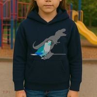 Funny Turquoise Green Cheeked Conure Trex Dinosaur Parrot Kids Hoodie thumb 3